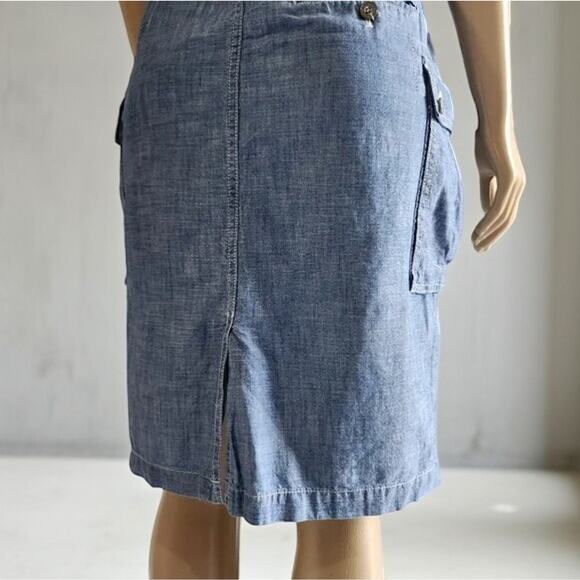 Lauren Ralph Lauren Chambray Denim Dress Size 14 Ruffle Lace Up Knee Length - Picture 9 of 10